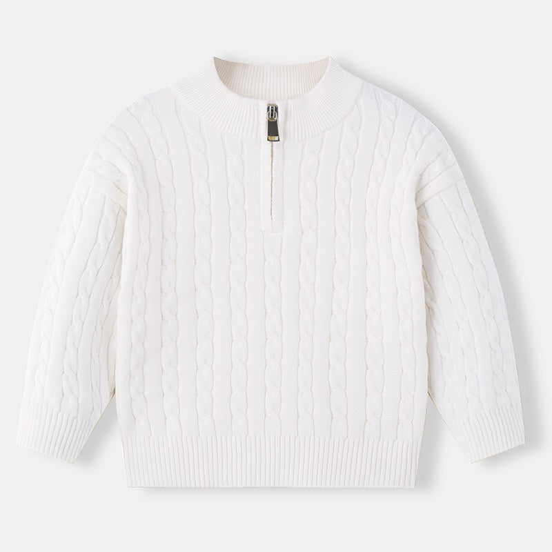 dettaglio Pullover Junior con Mezza Zip in Cotone 95% – Heritage bianco