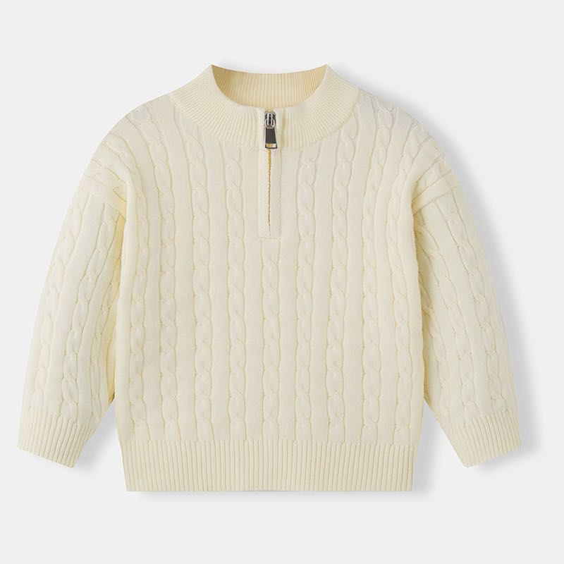 dettaglio Pullover Junior con Mezza Zip in Cotone 95% – Heritage avorio