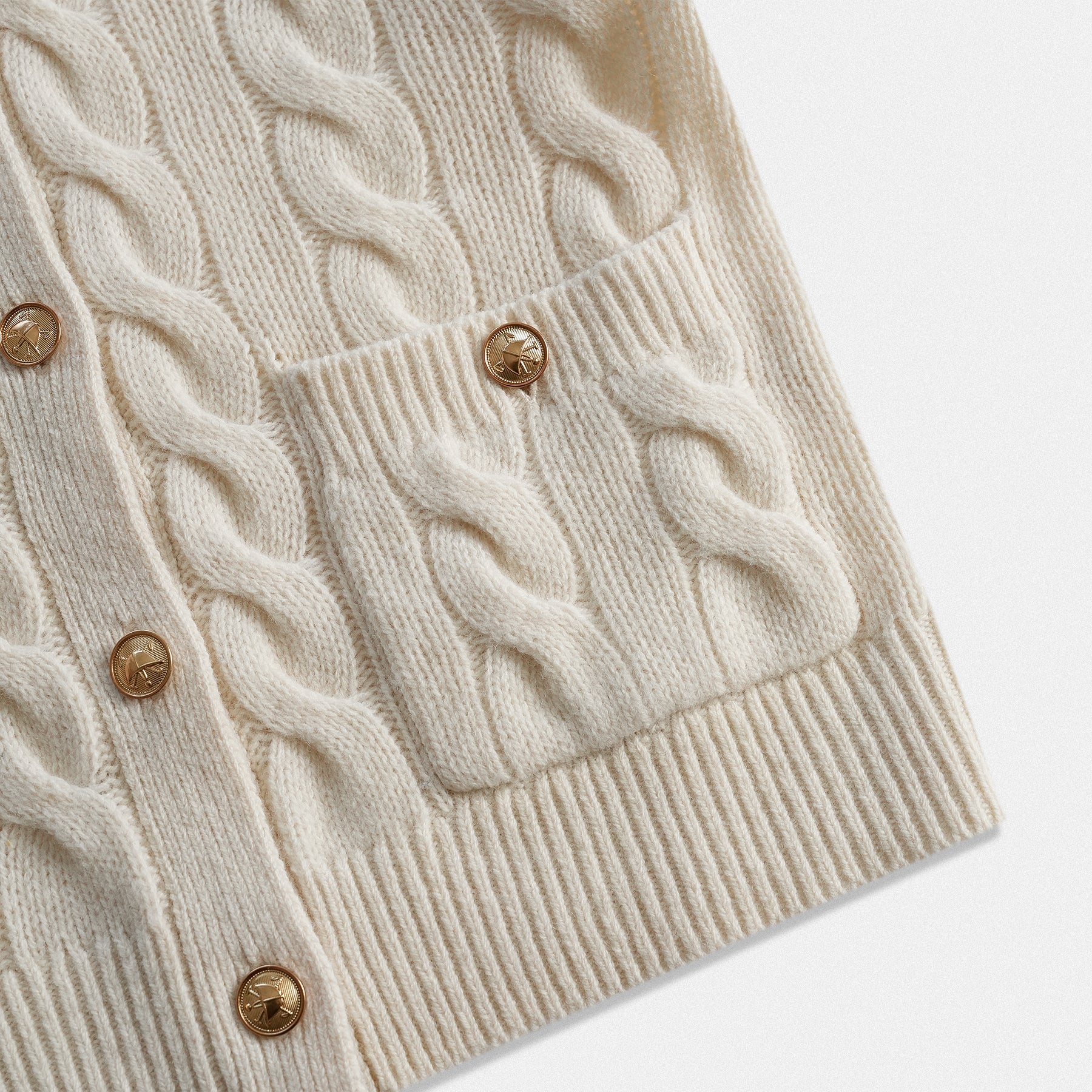 Dettaglio tasca Cardigan Donna in Lana 100% a Trecce con Tasche – Heritage Avorio