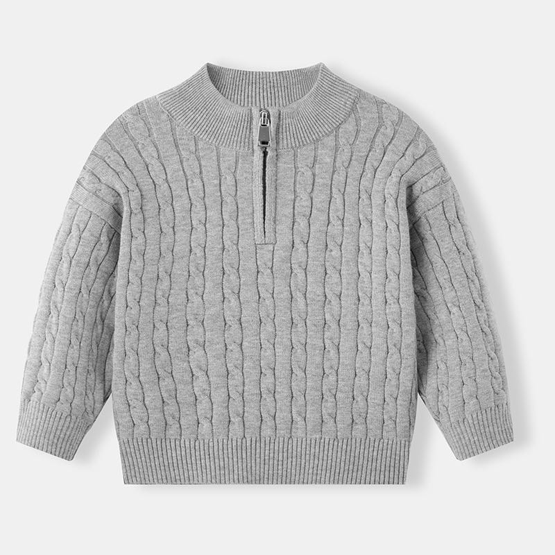 dettaglio Pullover Junior con Mezza Zip in Cotone 95% – Heritage grigio