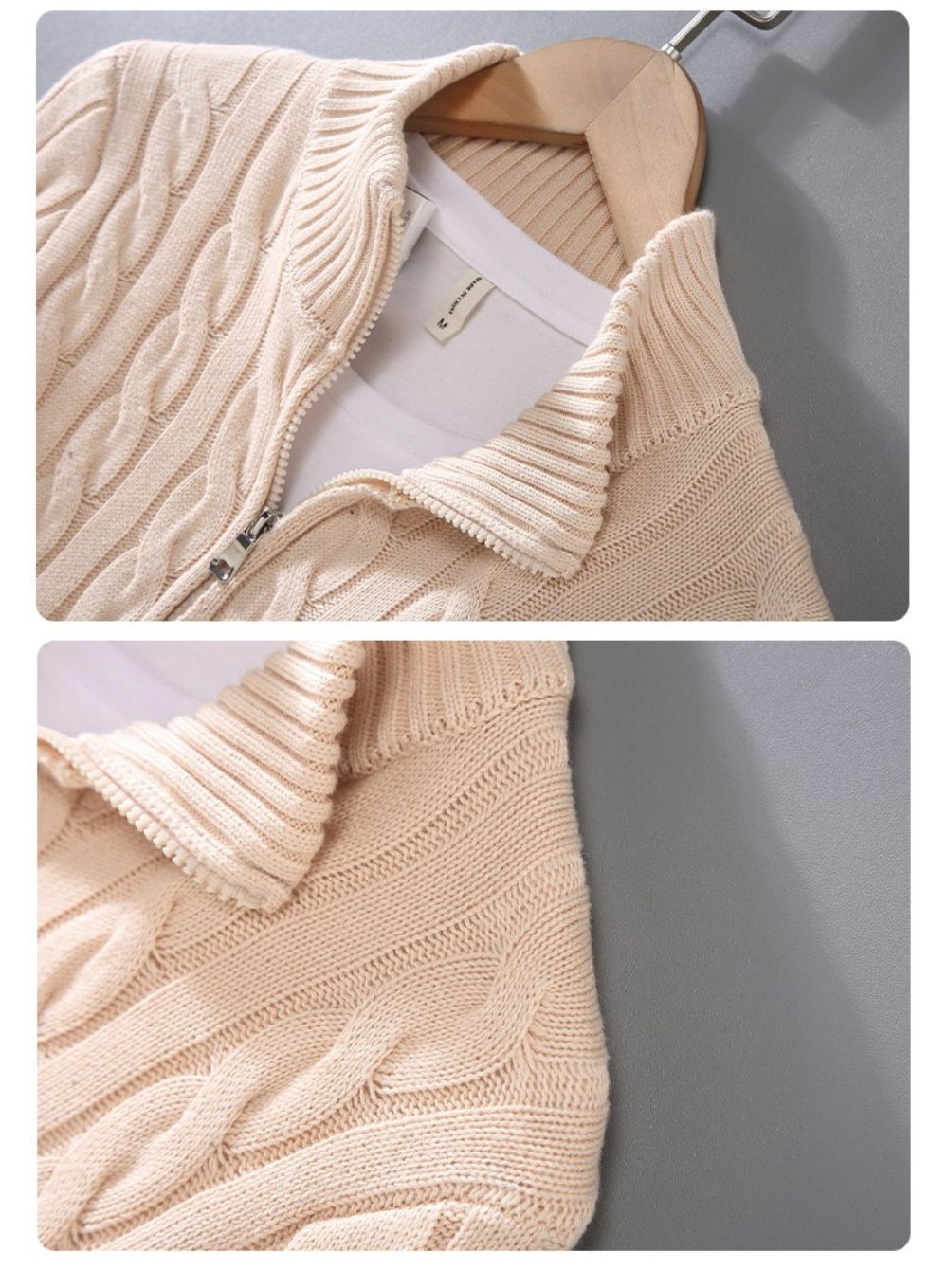 Dettaglio zip e collo pullover collo alto mezza zip maglia uomo cotone 100% - design Heritage