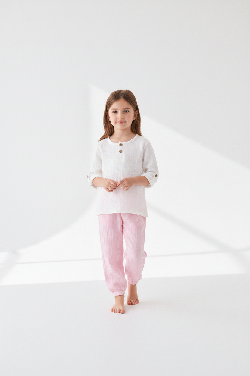 Bambina bianco e rosa manica midi