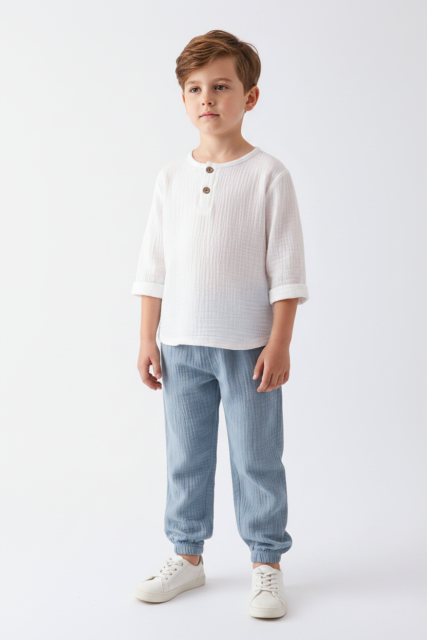Bambino bianco e blu chiaro manica midi