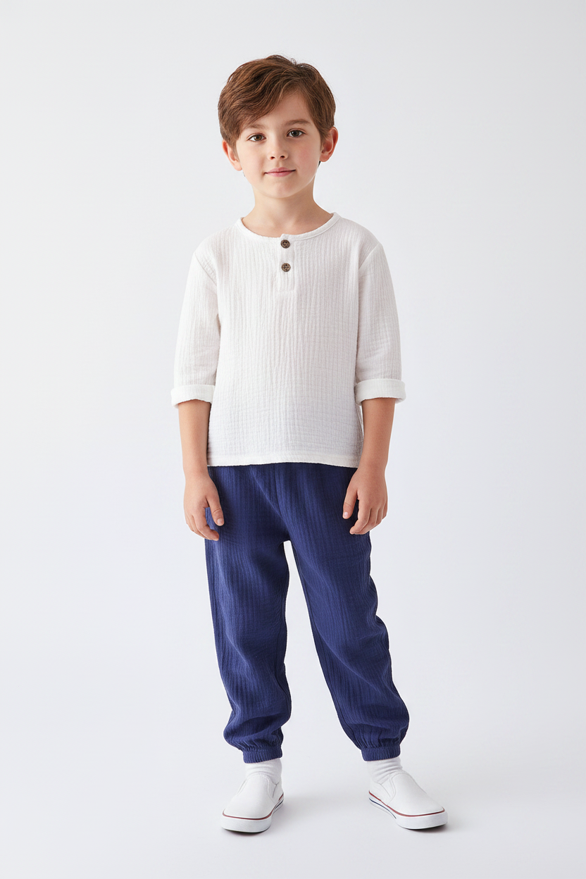 Bambino bianco e navy manica midi