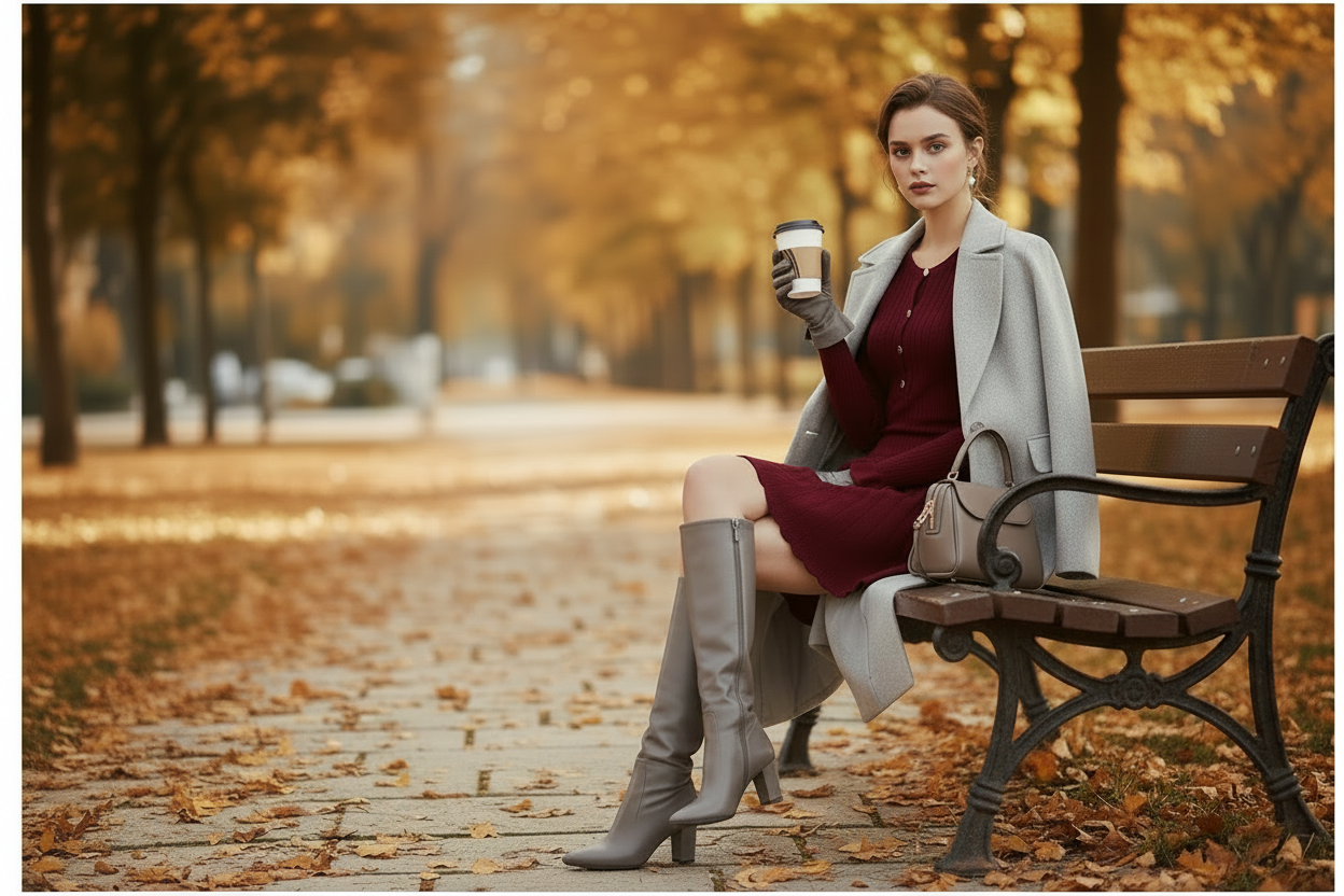 Banner autunnale old money – figura intera con borsetta