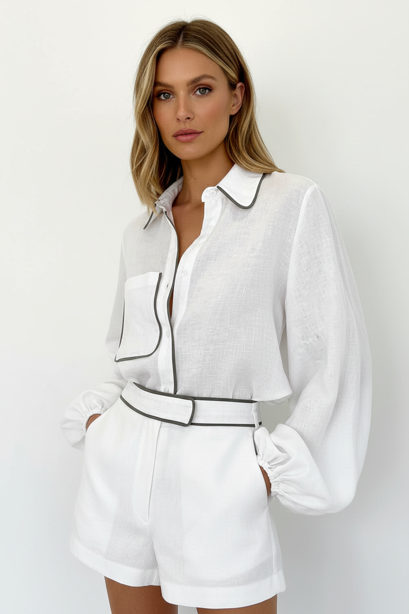 Camicia Lino Bianco - Old Money Close-up