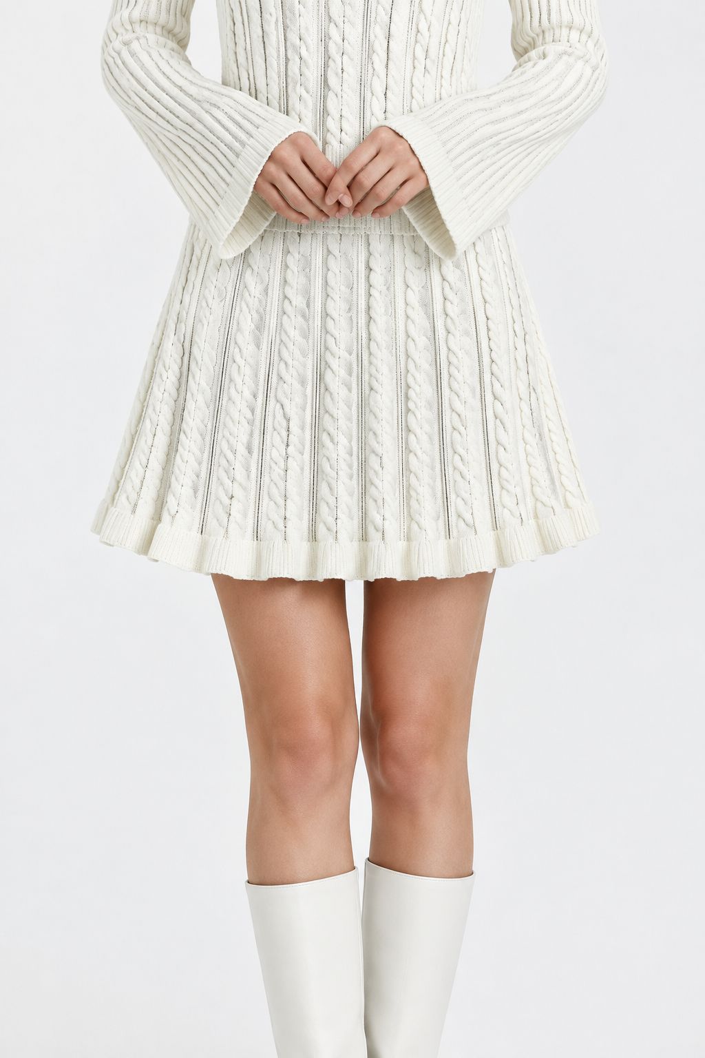 Coordinato Soft in Maglia - Acrilico - Girocollo a Trecce e Gonna