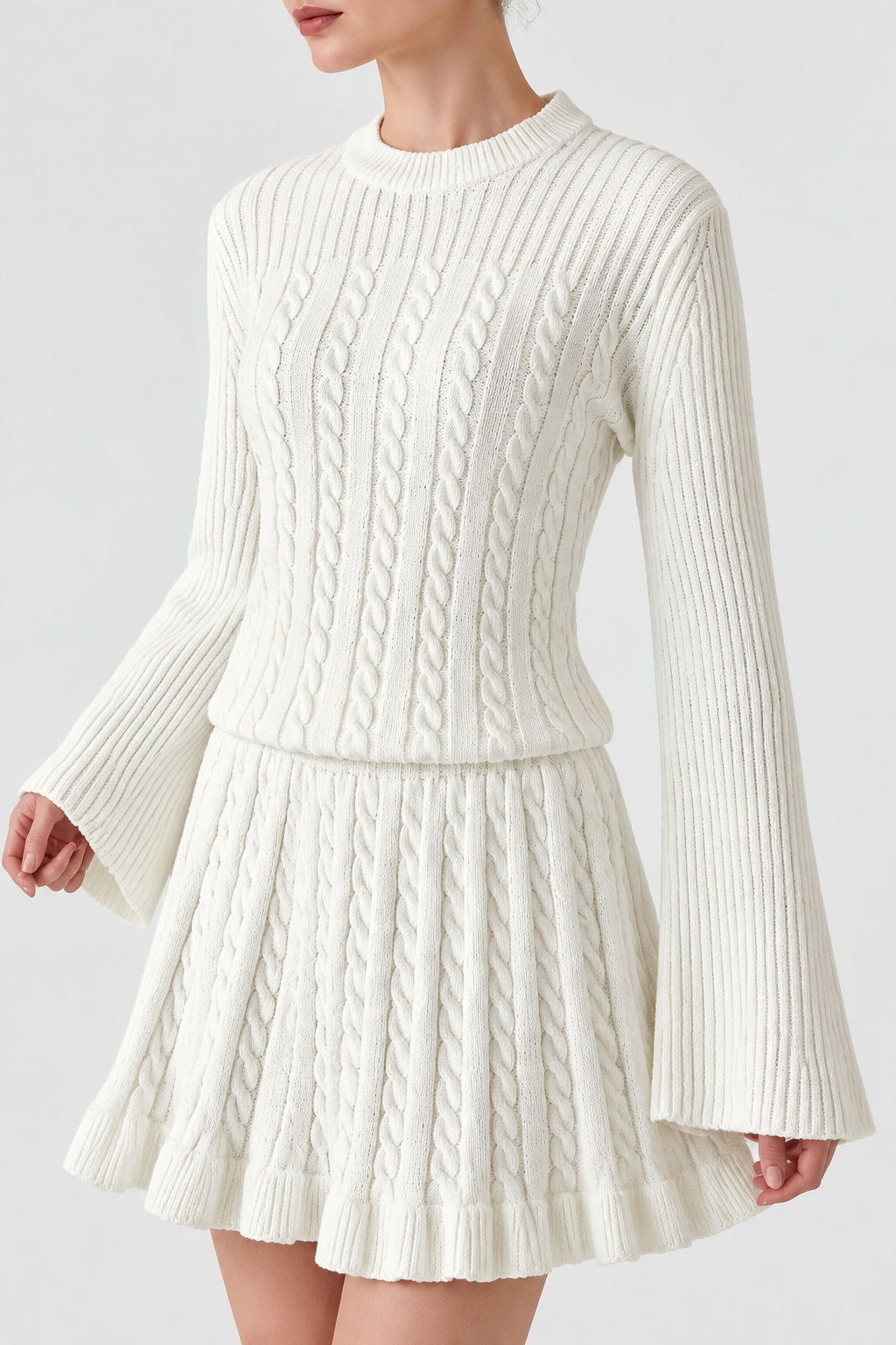 Coordinato Soft in Maglia - Acrilico - Girocollo a Trecce e Gonna