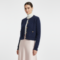 Cardigan Donna in Lana 100% a Trecce con Tasche – Heritage Navy