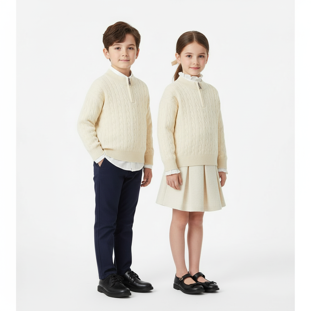 Pullover Junior con Mezza Zip in Cotone 95% – Heritage avorio