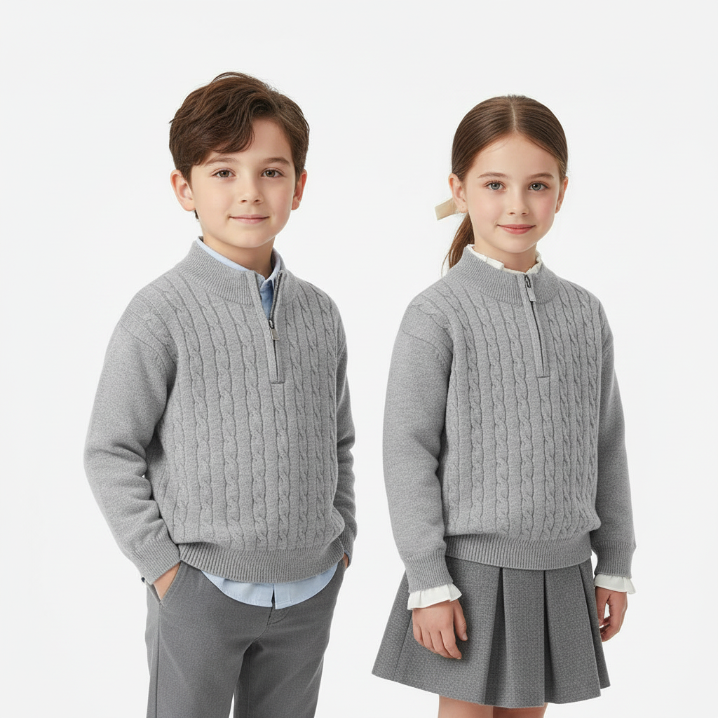 Pullover Junior con Mezza Zip in Cotone 95% – Heritage grigio