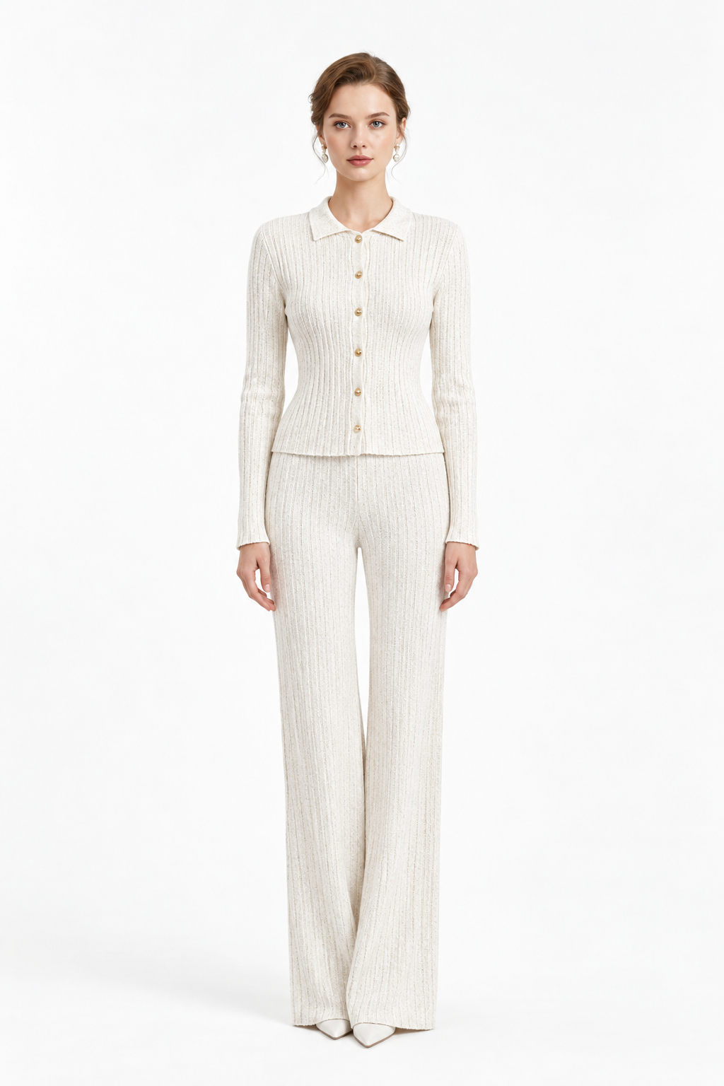 Coordinato Soft bianco in maglia a costine, vista frontale