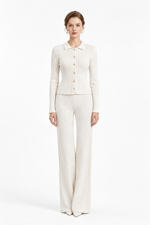 Coordinato Soft bianco in maglia a costine, vista frontale